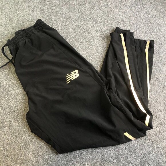 New Balance Joggers Mens Large Black Athletic Reflective Windbreaker Pants Run - Picture 1 of 11